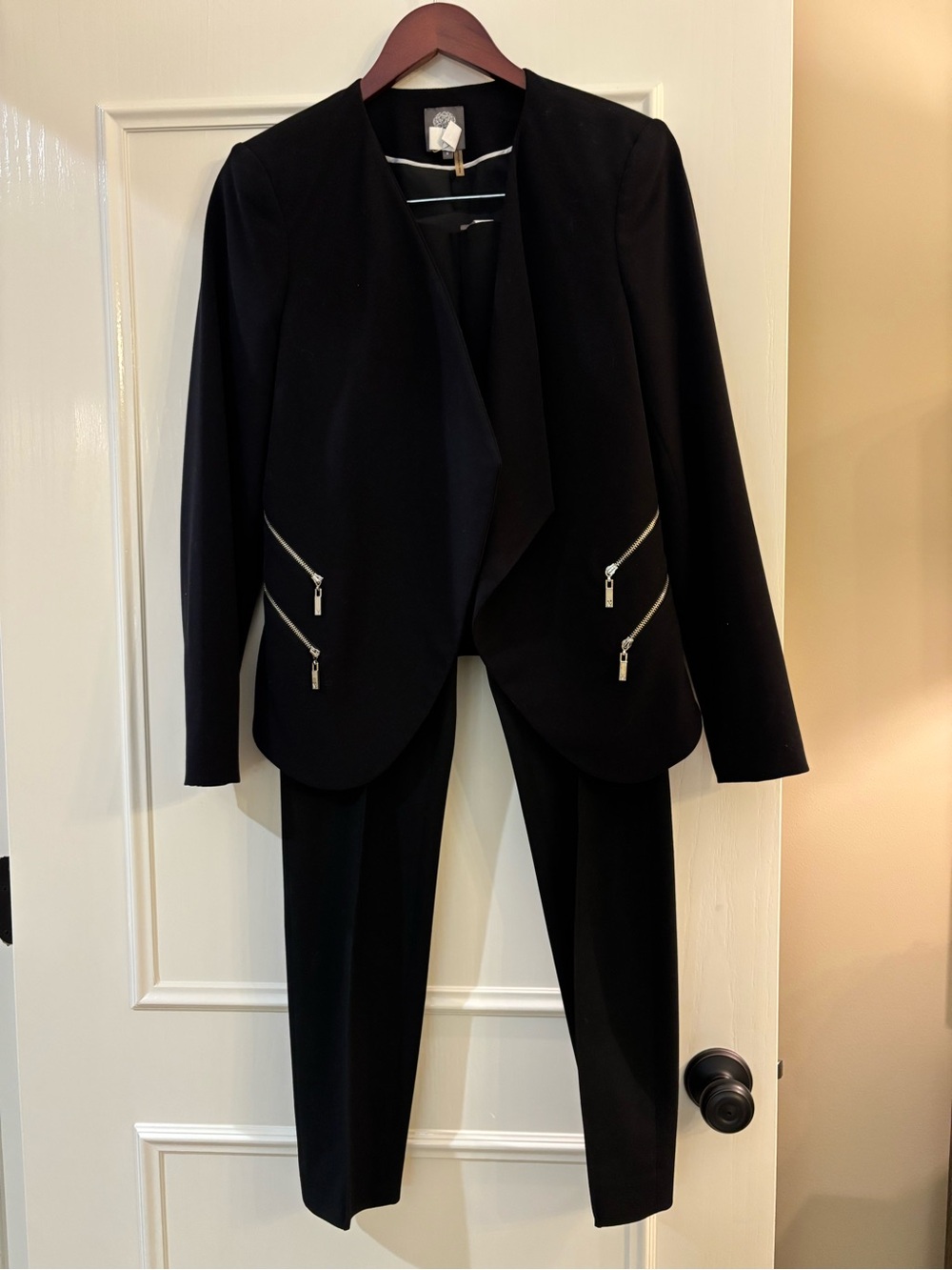 Vince Camuto Black Zip-Pocket Tailored Women's Pantsuit - Picture 2 of 7
